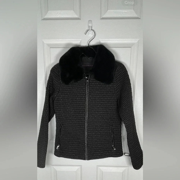 KELLI KOURI Quilted Vegan Leather Jacket w/ Fur Collar Medium - Picture 8 of 13